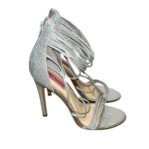 Betsey Johnson Kora Silver Back Zipper Strappy High Heel Sandals Women's Size 8M